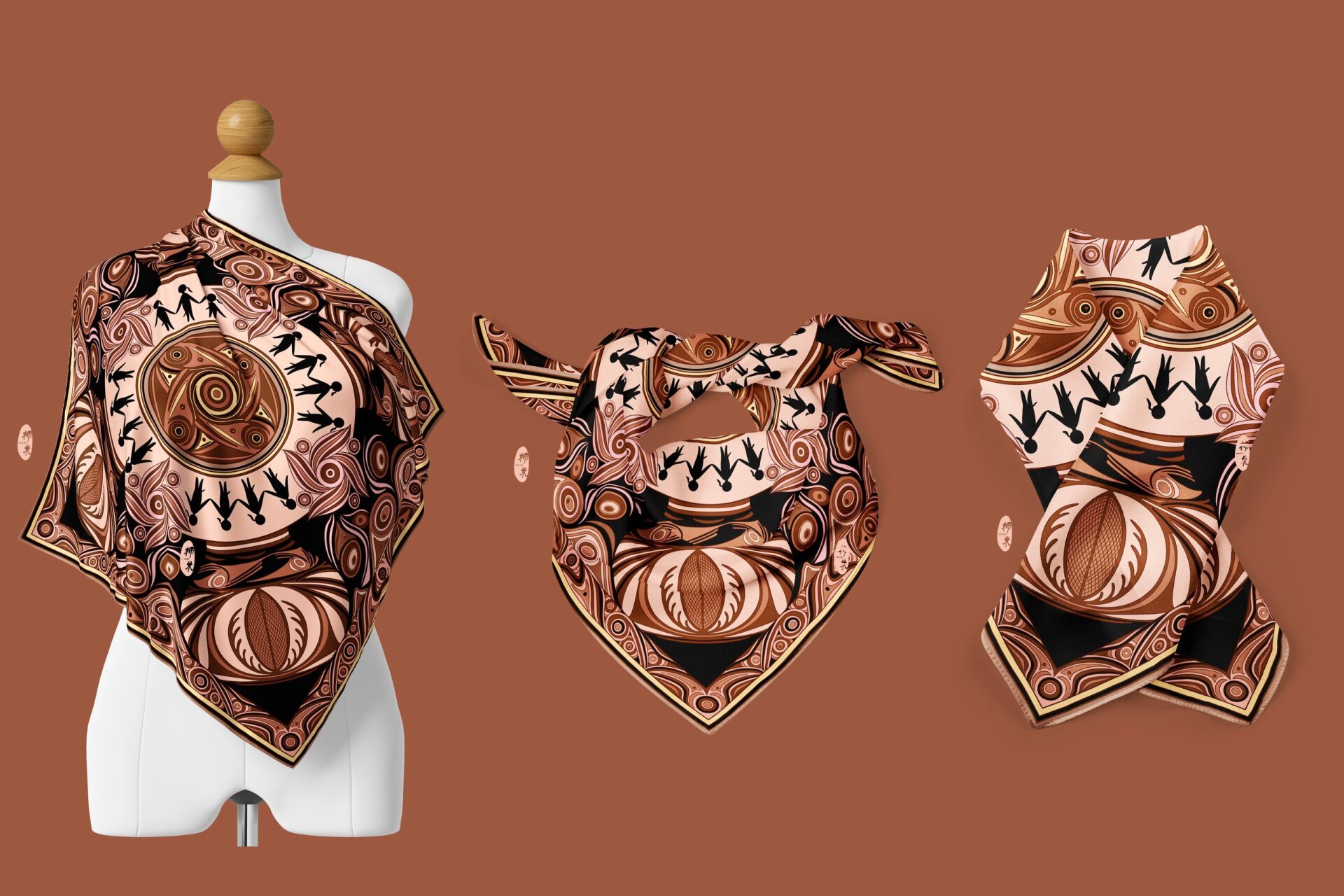 马家窑彩陶纹样丝巾设计 马家窑文化文创类设计主要提取马家窑陶器的