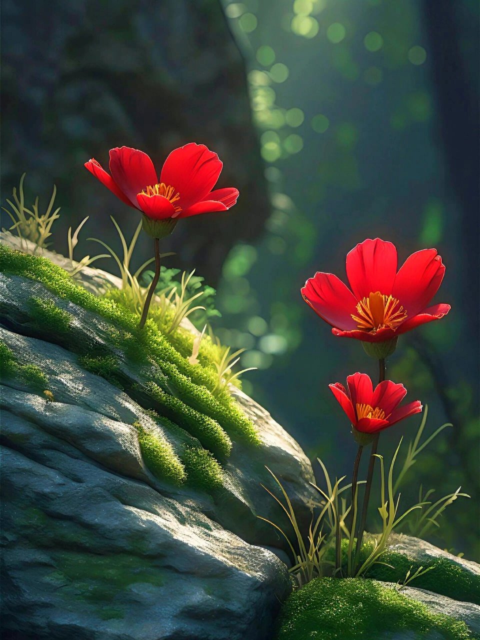 岩石上绽放的红花,顽强而又惊艳 