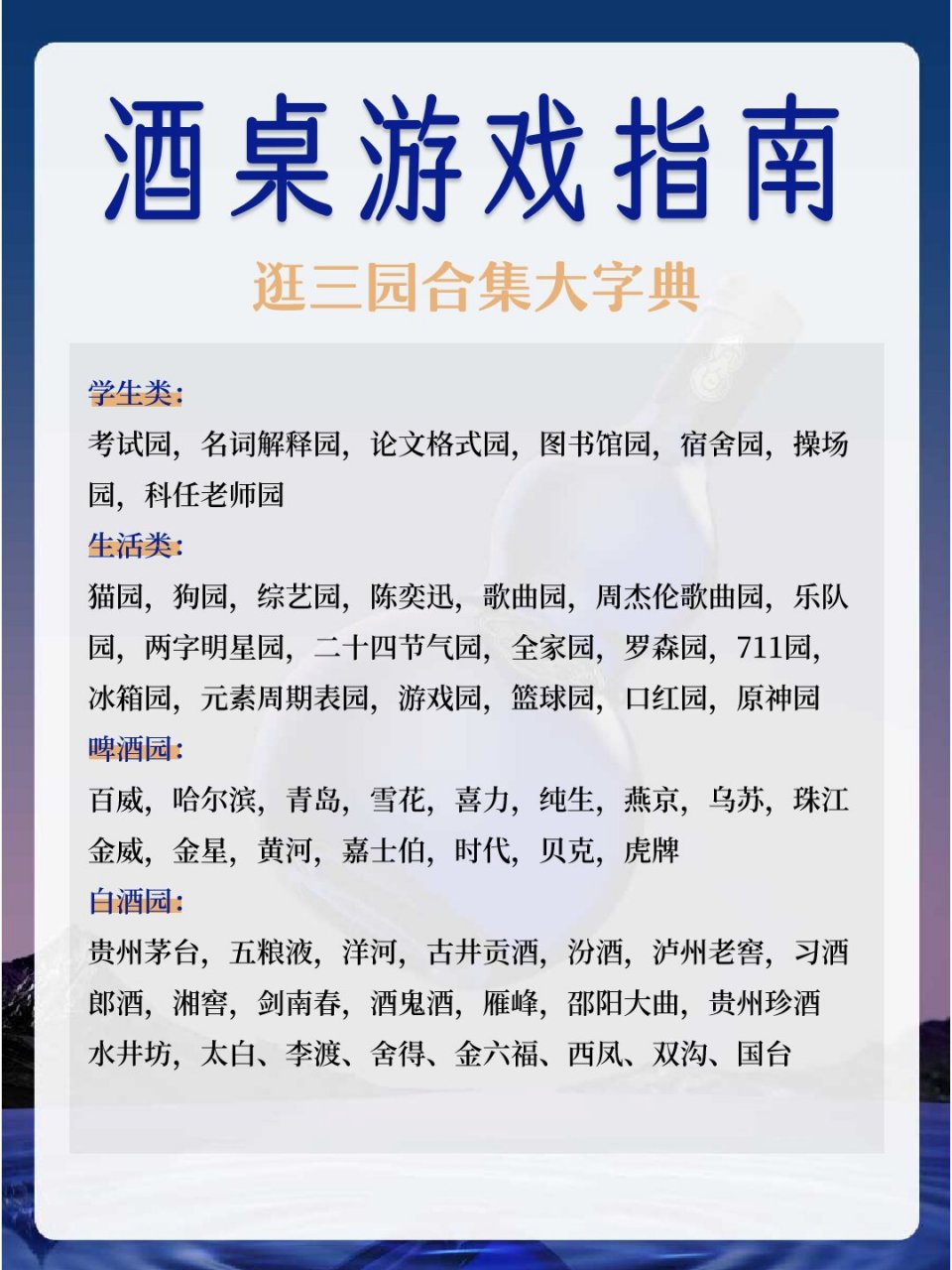 酒桌游戏逛三园玩法大合集🔥看这一篇就够 【逛三园规则】 三园常规