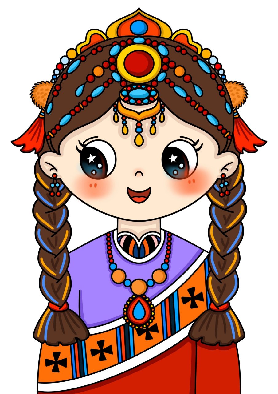 《藏族女孩》/儿童创意美术 画种:儿童画 年龄:5~8岁儿童 材料:用彩色