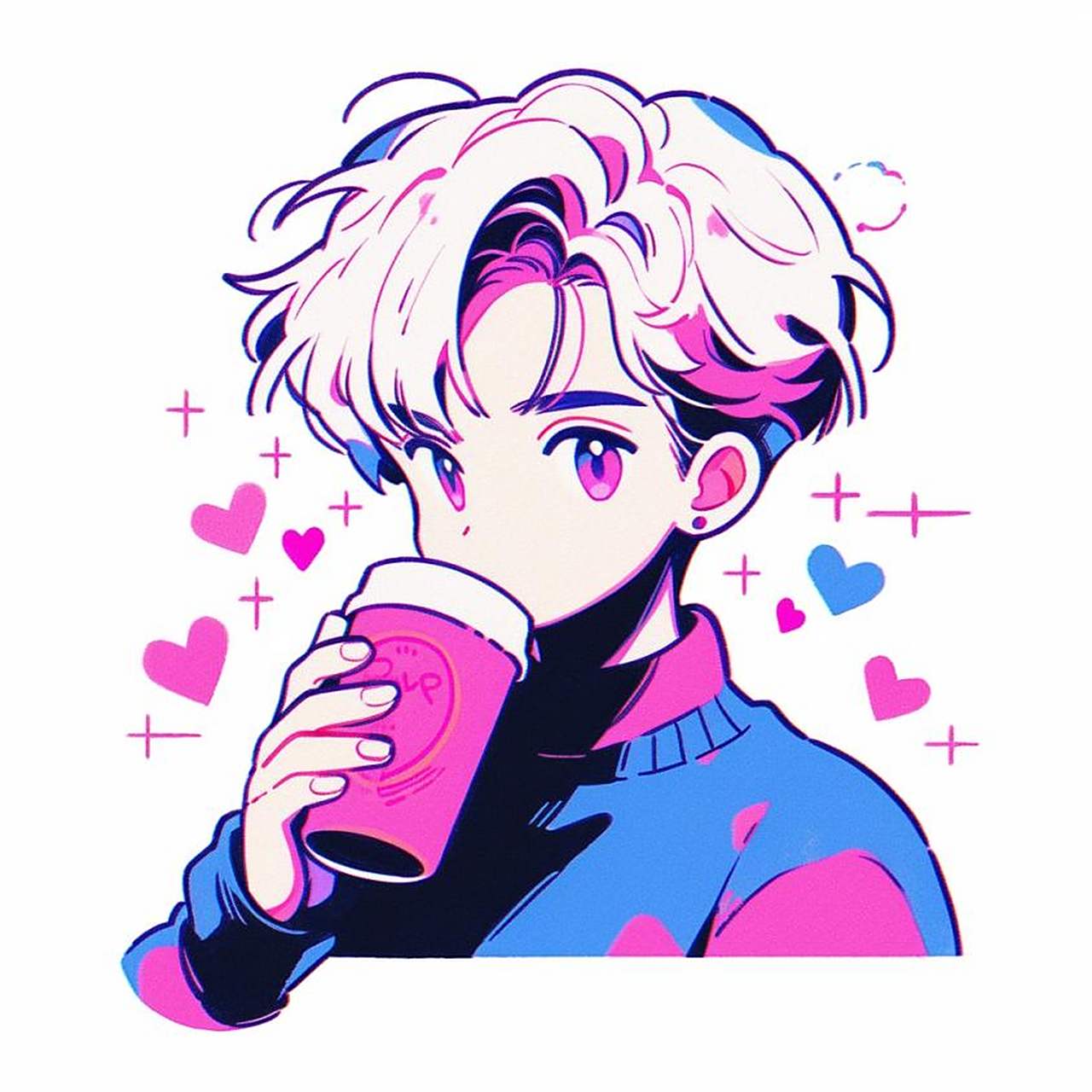 涂鸦风咖啡男孩 ai绘画头像男生头像