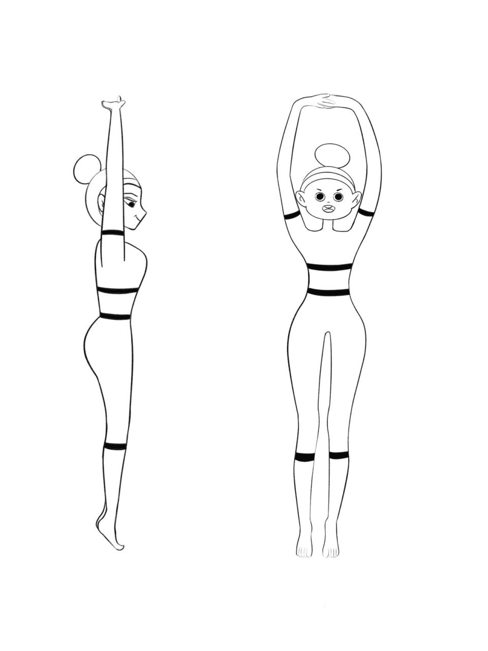 瑜伽插画|瑜伽体式精讲—摩天式 注意的点: 1)大小腿向中间夹紧(不