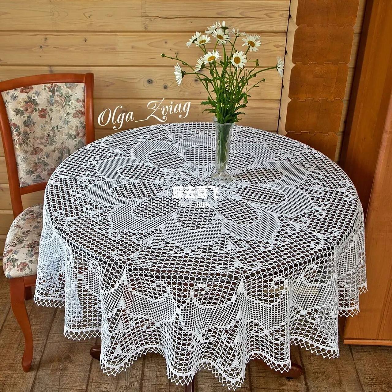 【图解】钩针手工编织 蕾丝餐巾桌布花片图案