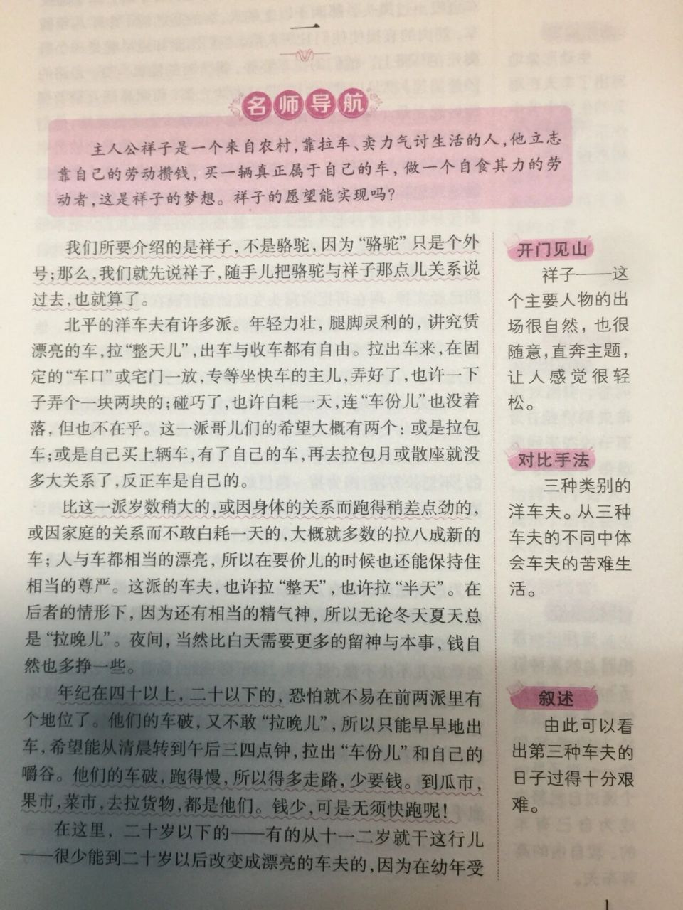 《骆驼祥子》第一章 书本自带批注哟～99 《骆驼祥子》批注# 加油