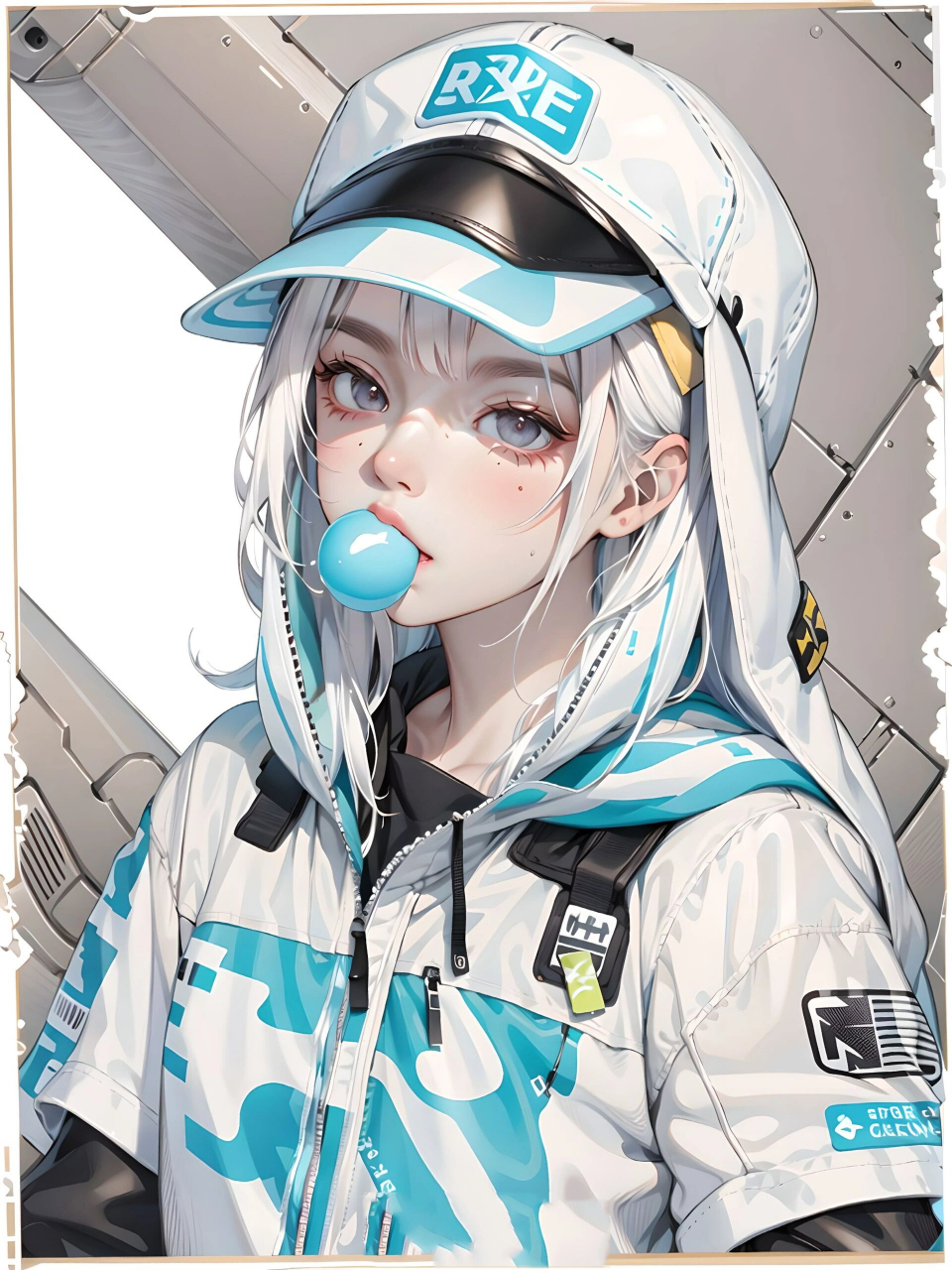 机能风女生头像,戴上棒球帽更酷啦!