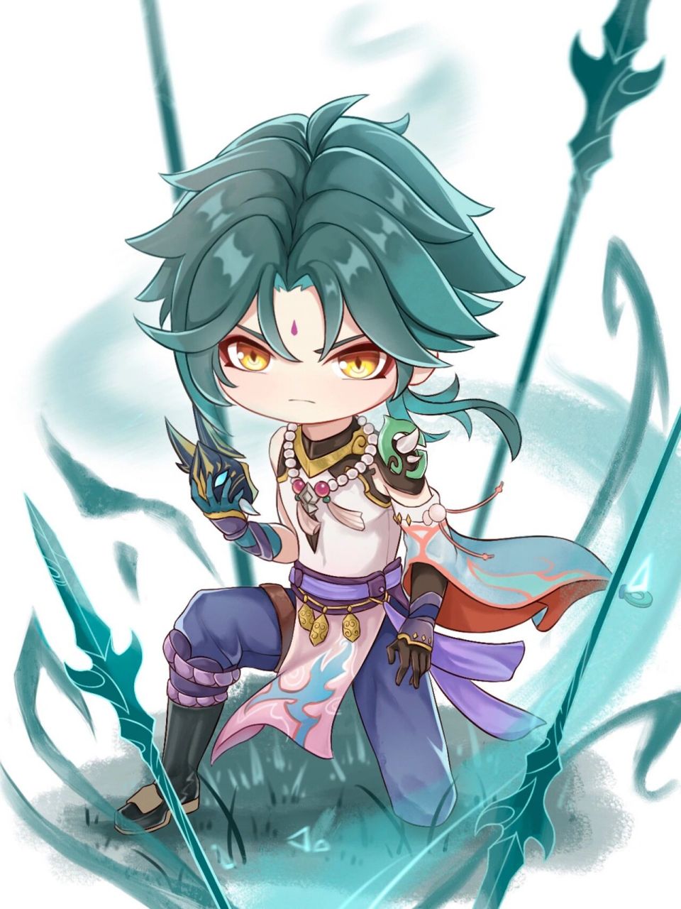 q版原神人物插画 魈宝太帅啦叭! 宝子们想看的魈宝来啦～q版原神魈宝!