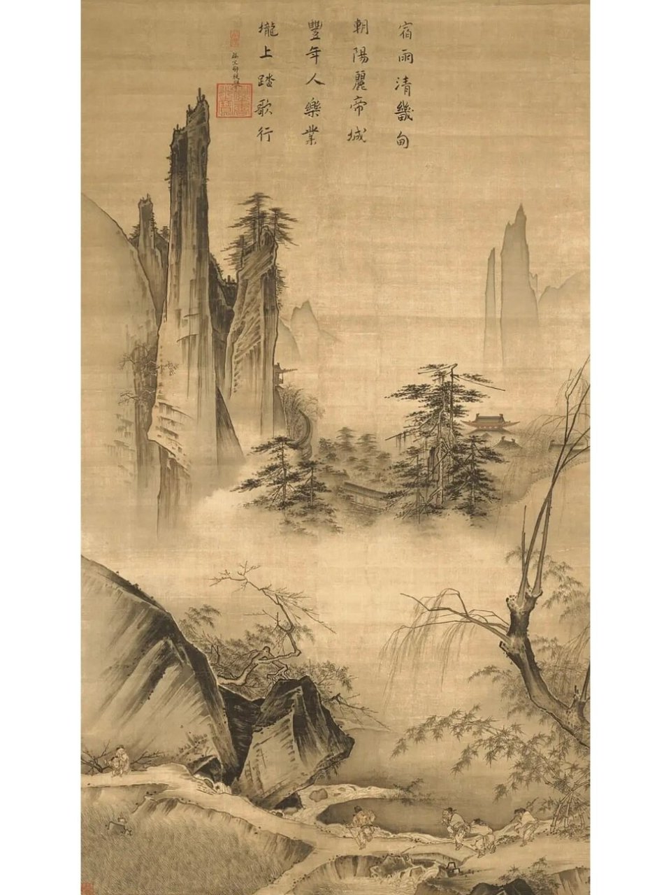 宋代美术:马远《踏歌图》 8715背景:《踏歌图》是南宋山水画家