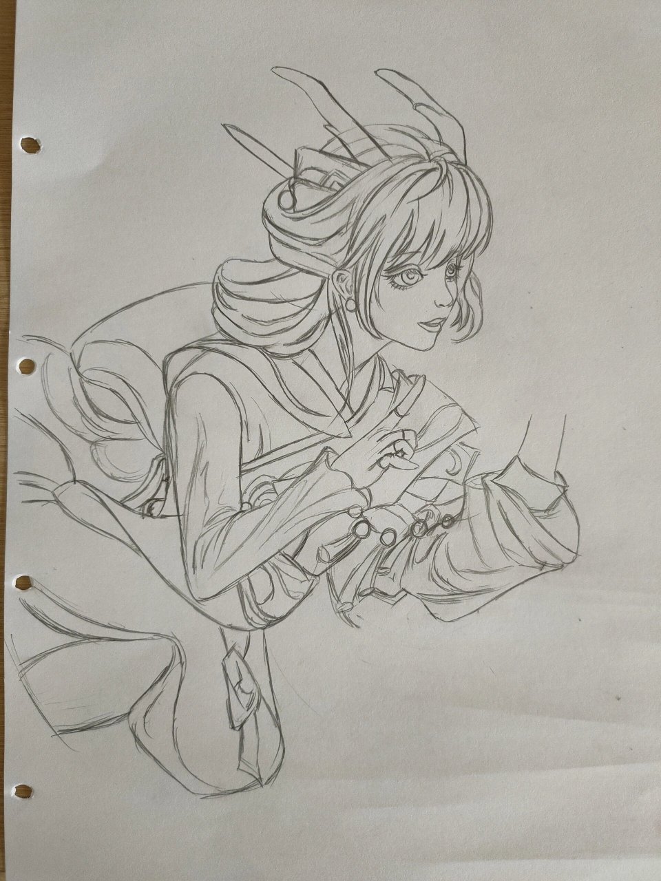 【王者荣耀】瑶-山海·碧波行手绘铅笔线稿 还没勾线,出了步骤图,过几