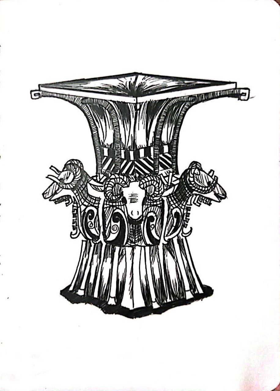 《线描写生四羊方尊》 疫情第三周作业,孩子们的进步也是很大呢