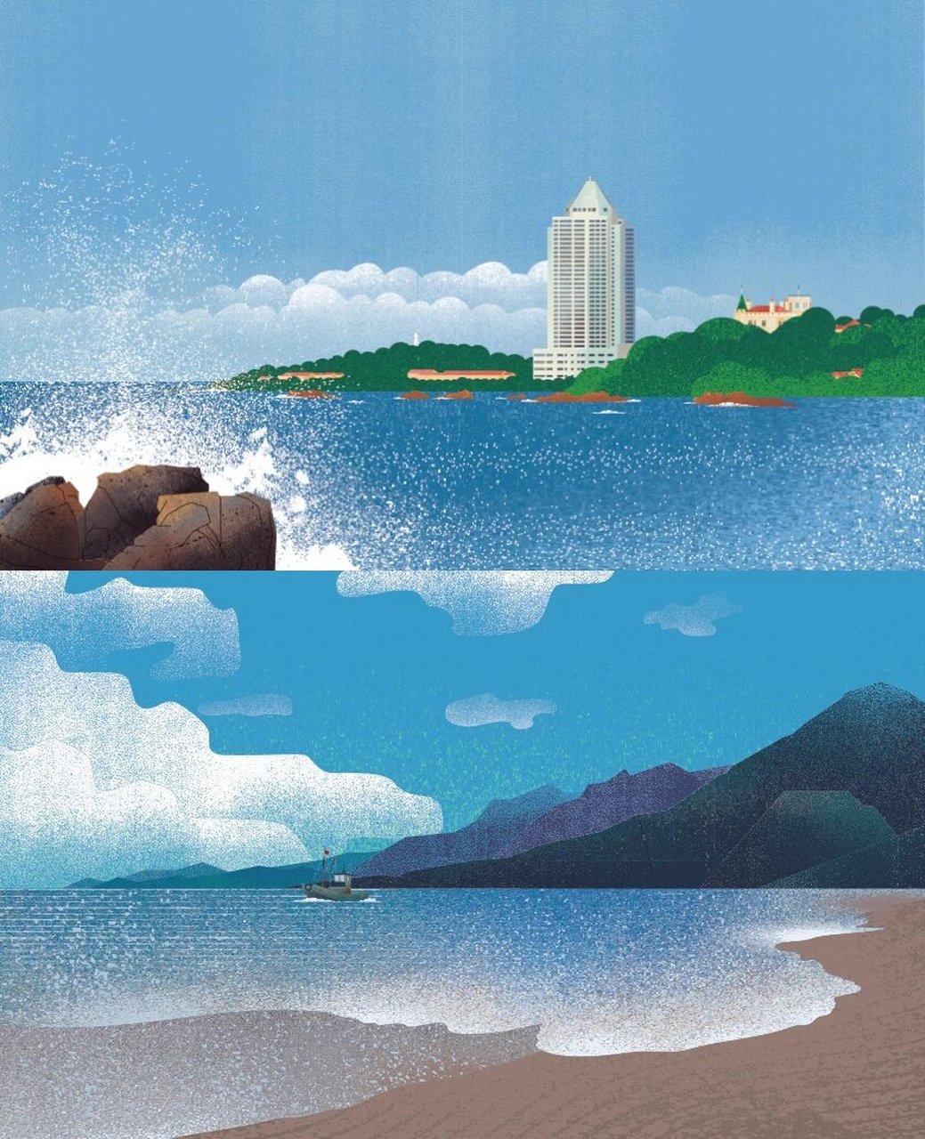 青岛插画|青岛建筑|上合胶州|青岛城市插画 青岛八大关,青岛建筑,跨海