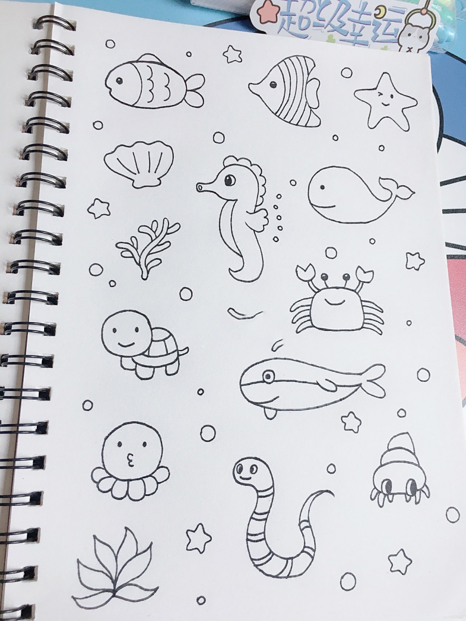 海洋小动物简笔画 原创手绘海洋小动物 海洋世界 简笔画 手帐素材