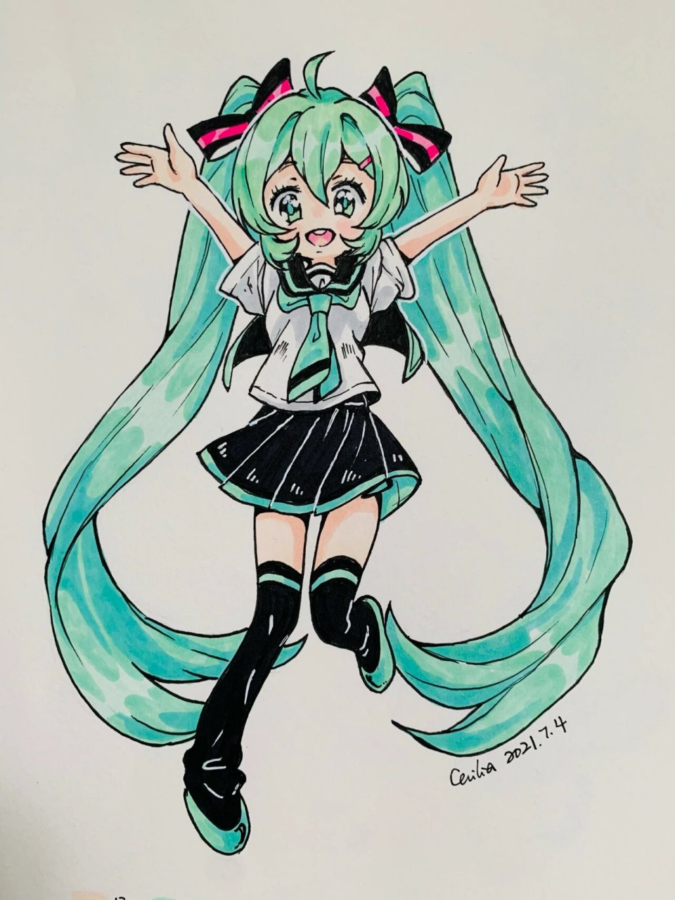 可爱版初音未来 临摹卡通马克笔手绘步骤 马克笔 touch color 168色