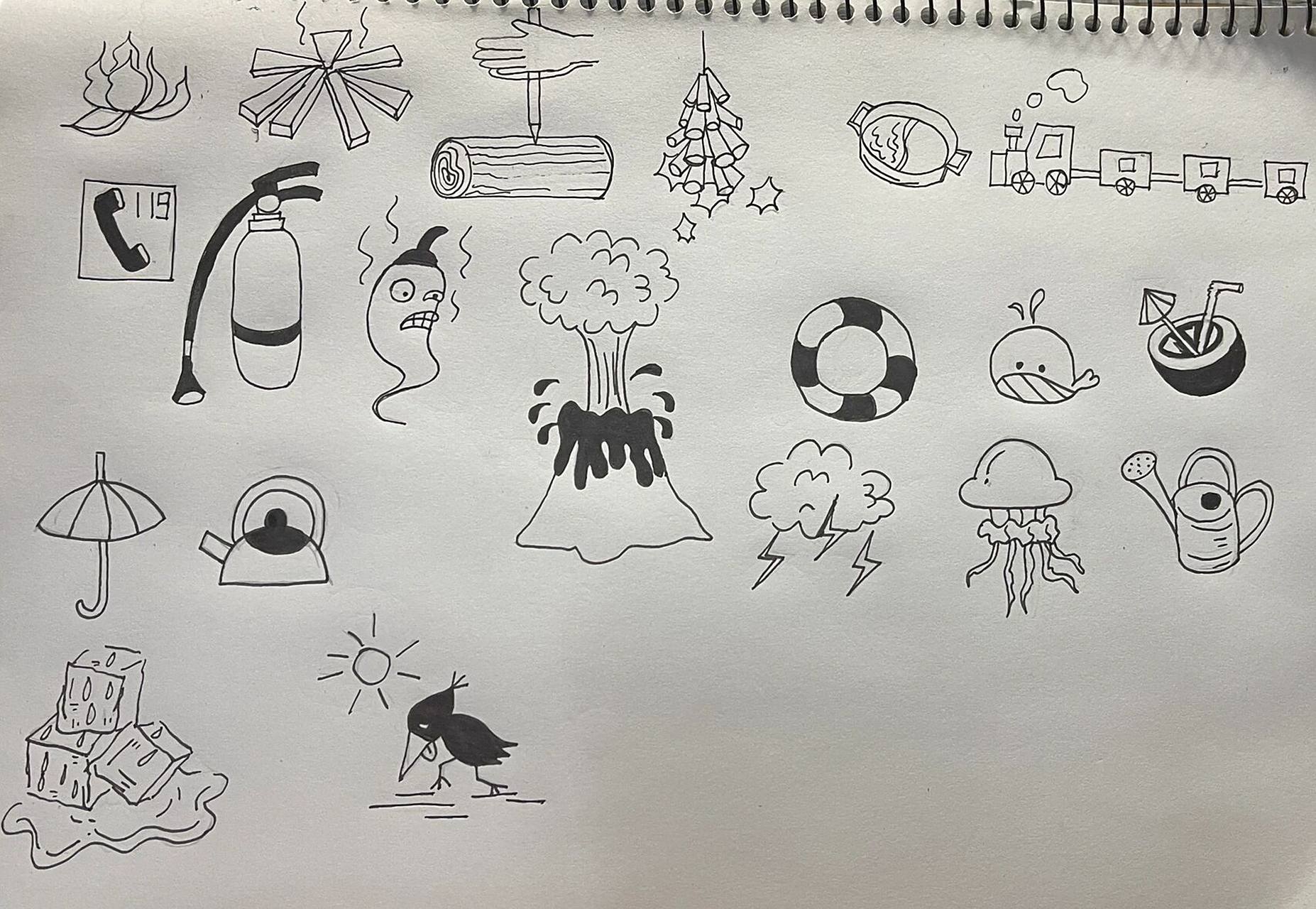 「图形创意」"水""火"创意联想 手绘