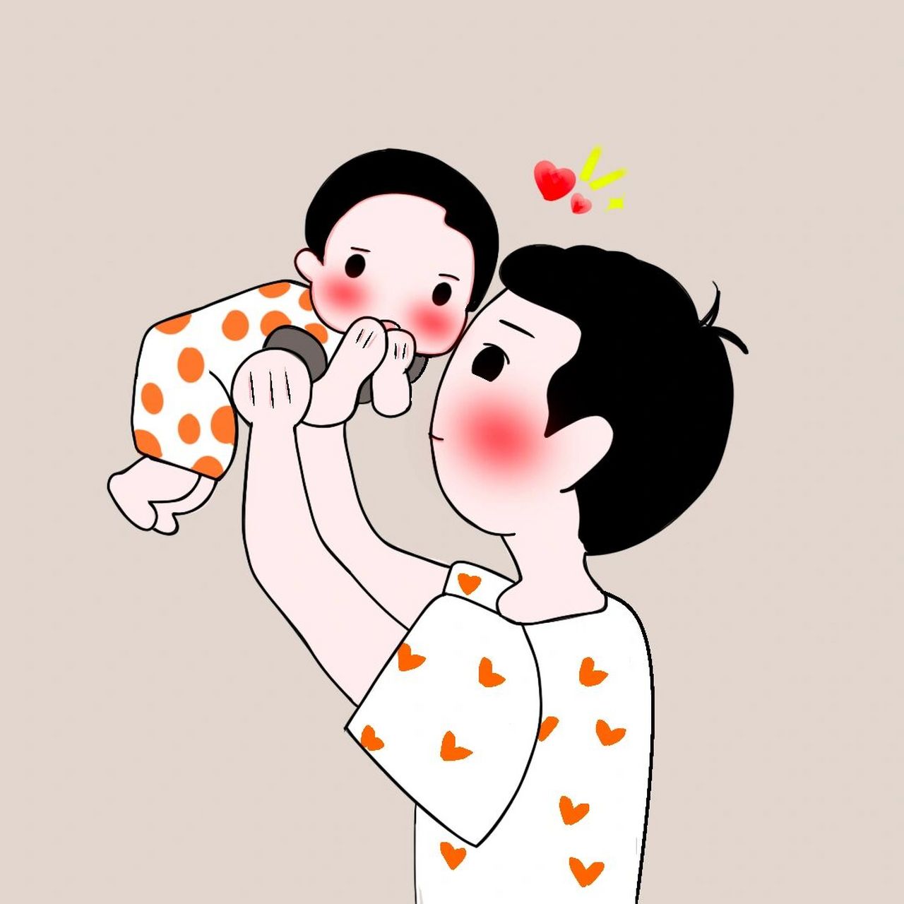 原创手绘亲子头像卡通情侣背影母子父子可爱 没人管你一个人带孩子