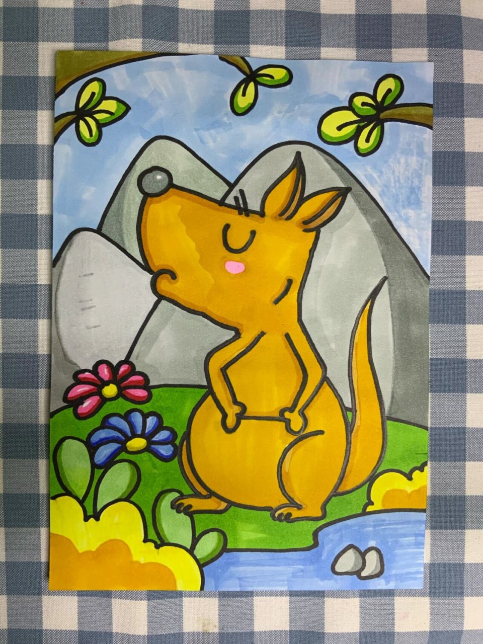 创意儿童画 袋鼠 郊外