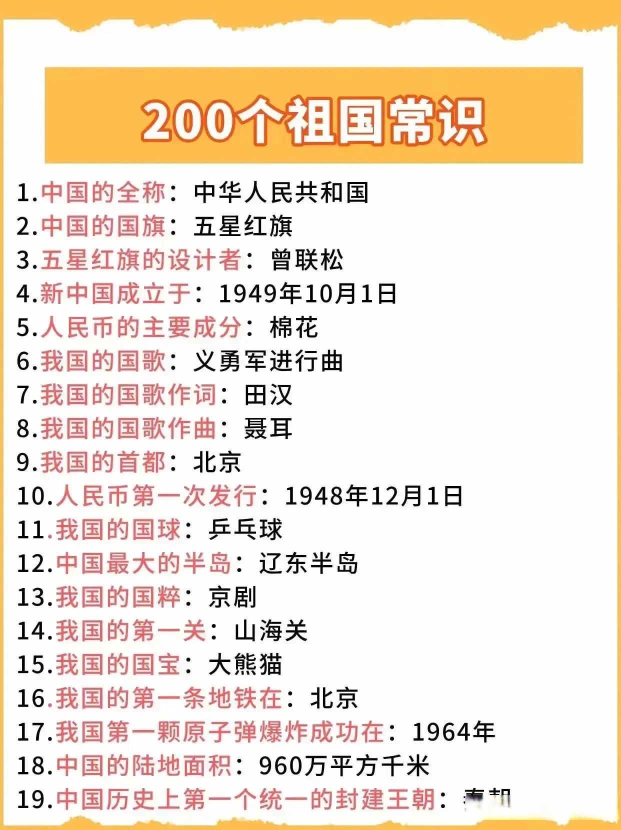 多给孩子们补充课外知识,比如这200个祖国常识,记熟