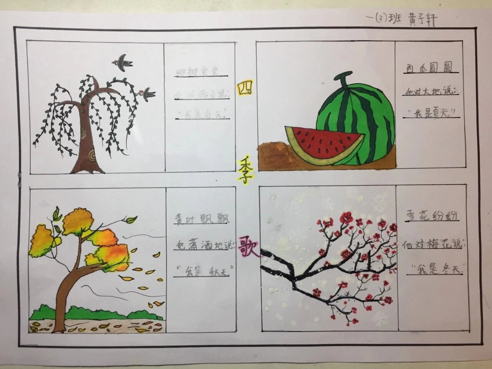 一年级下四季歌手抄报