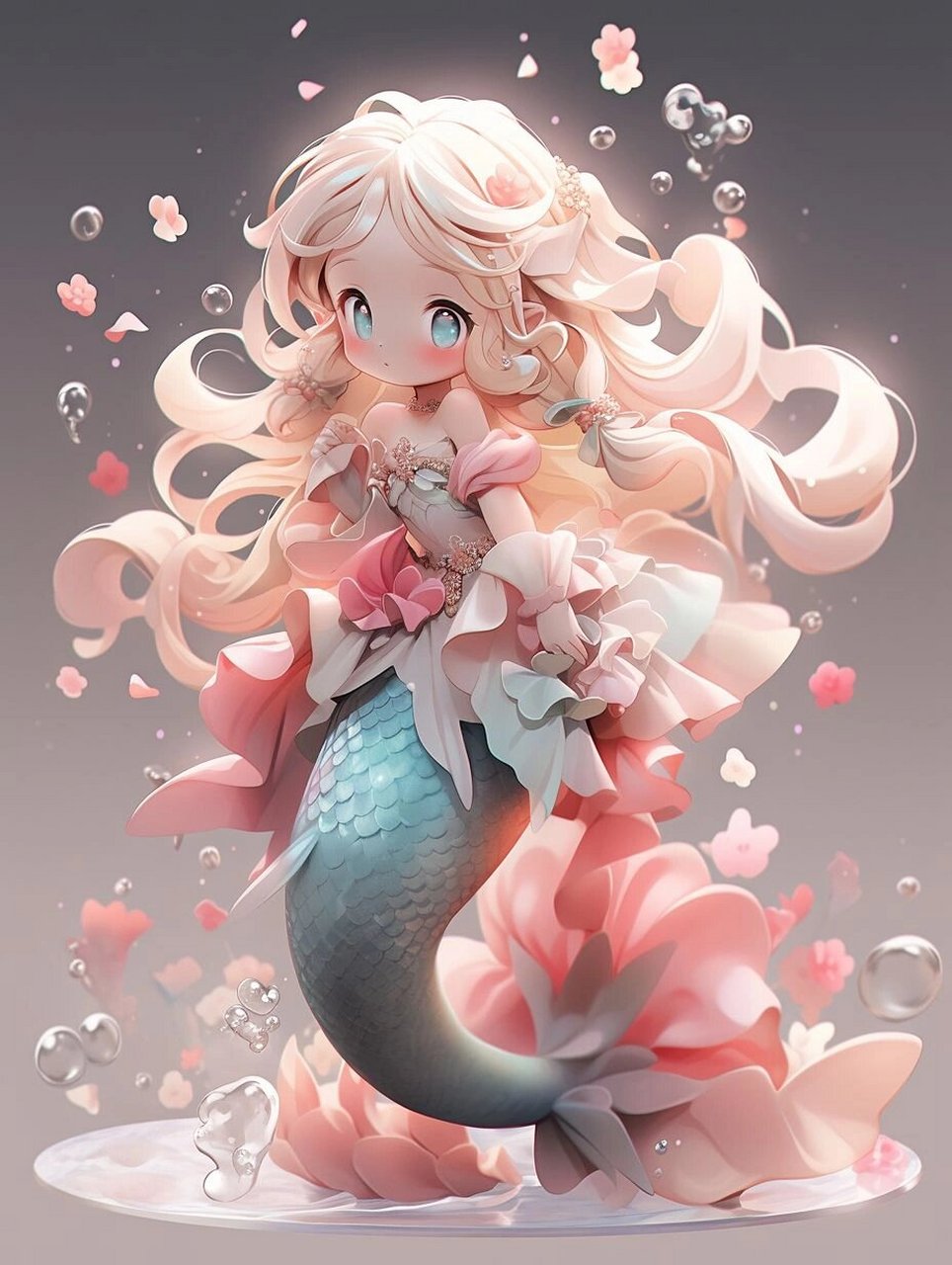 盲盒设计|小美人鱼q版0469♀1501 自由自在在水中游走, 探寻