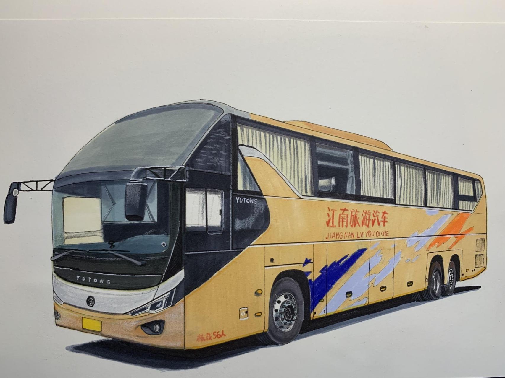 手绘长途豪华旅行客车