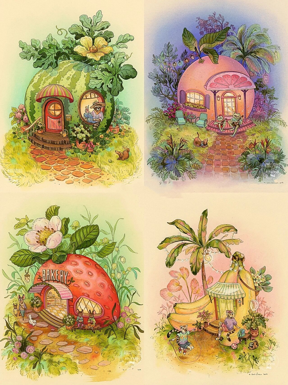 97创意插画素材分享48|水果房子92 7个不同的水果屋,你最想住哪个