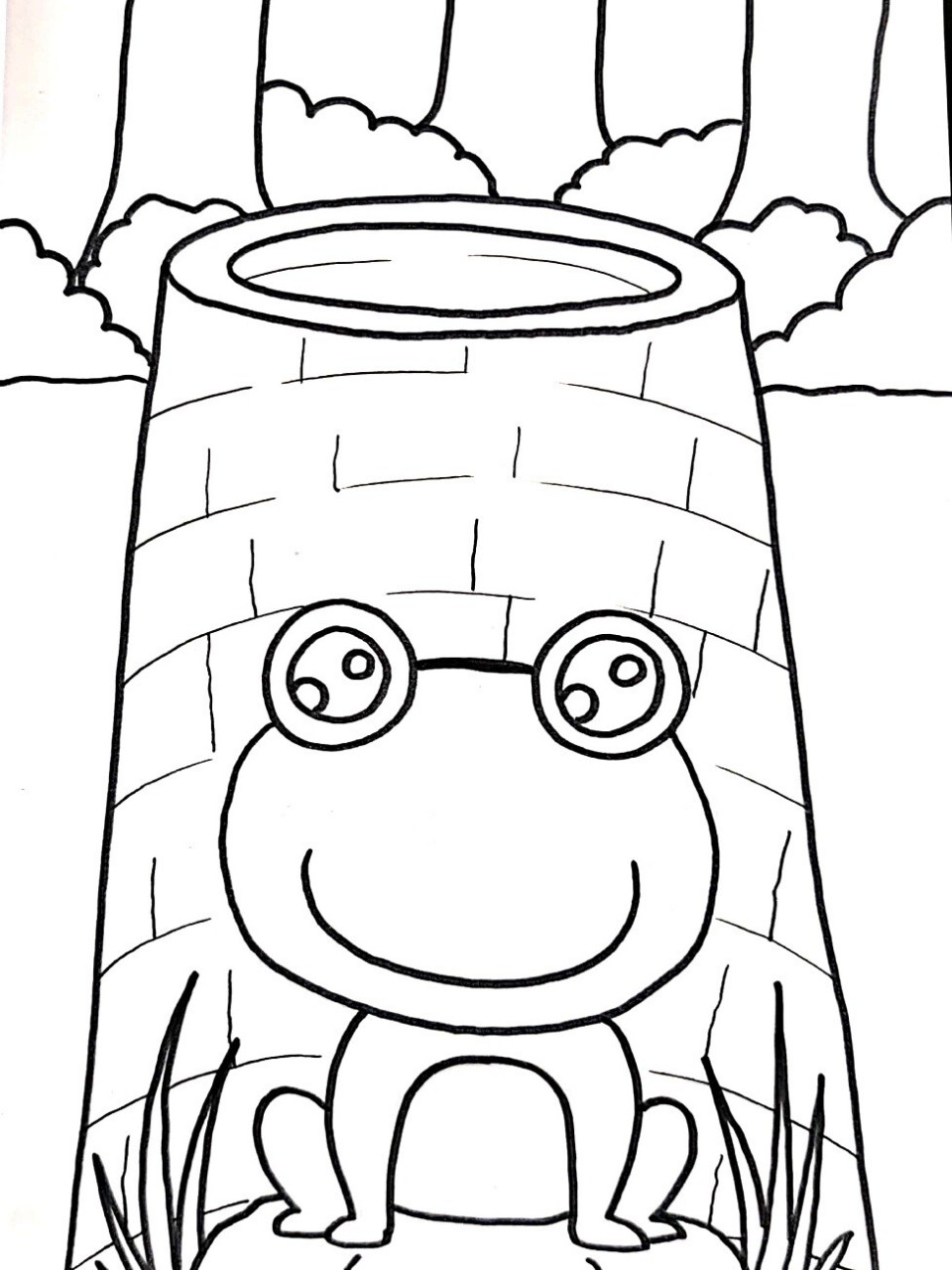 坐井观天 创意儿童画 简笔画 线描