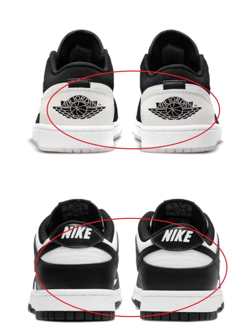 aj1low与dunk的区别 首先从鞋舌上来看,aj的鞋舌上采用的是飞人标志