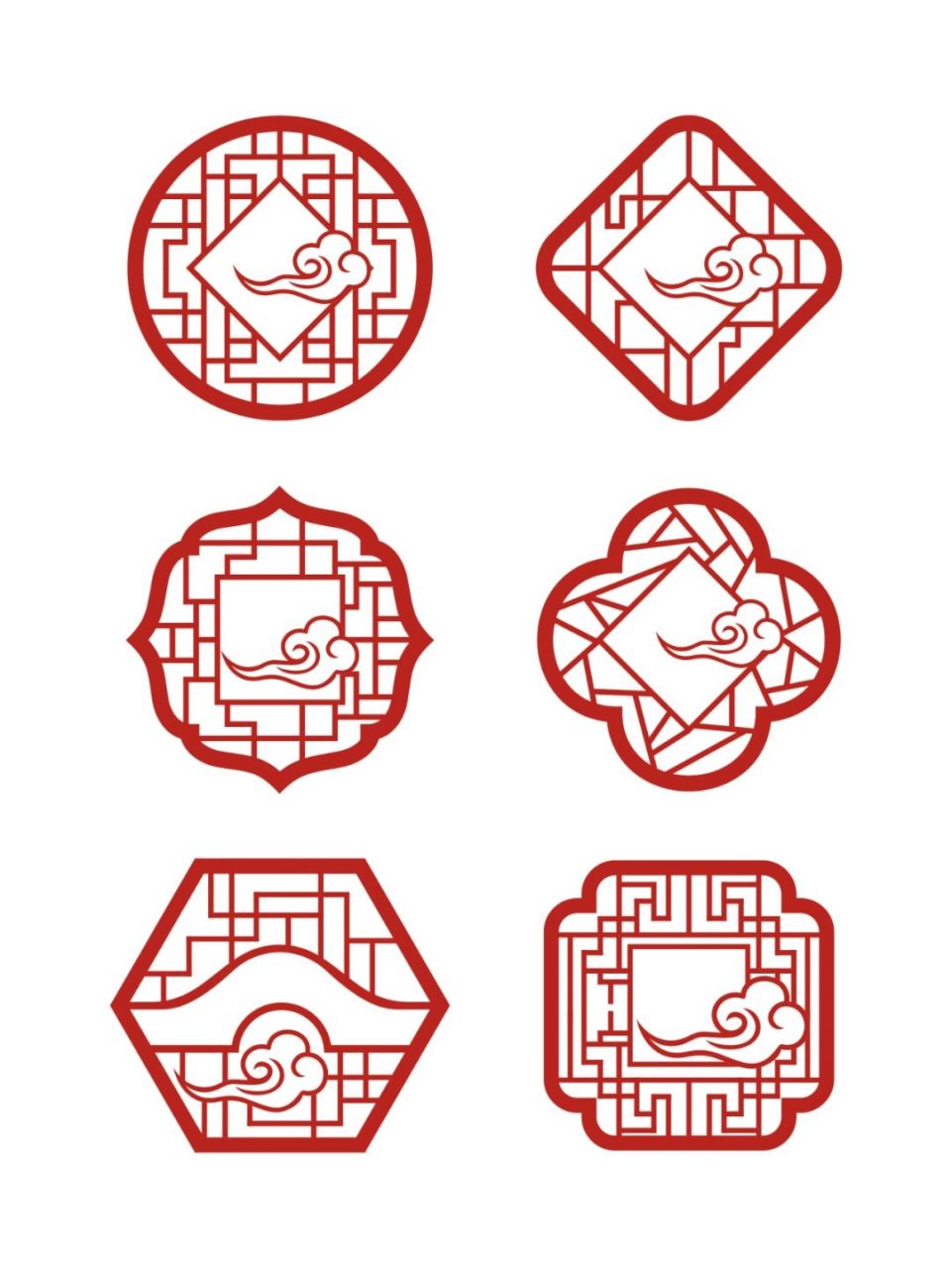 96中国风古典边框 96中式窗格与中式祥云相结合 96中国传统文化