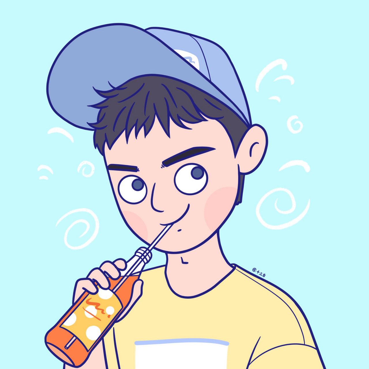 98夏天,加油04手绘头像系列 情头 闺蜜 插画 #我是原创插画师