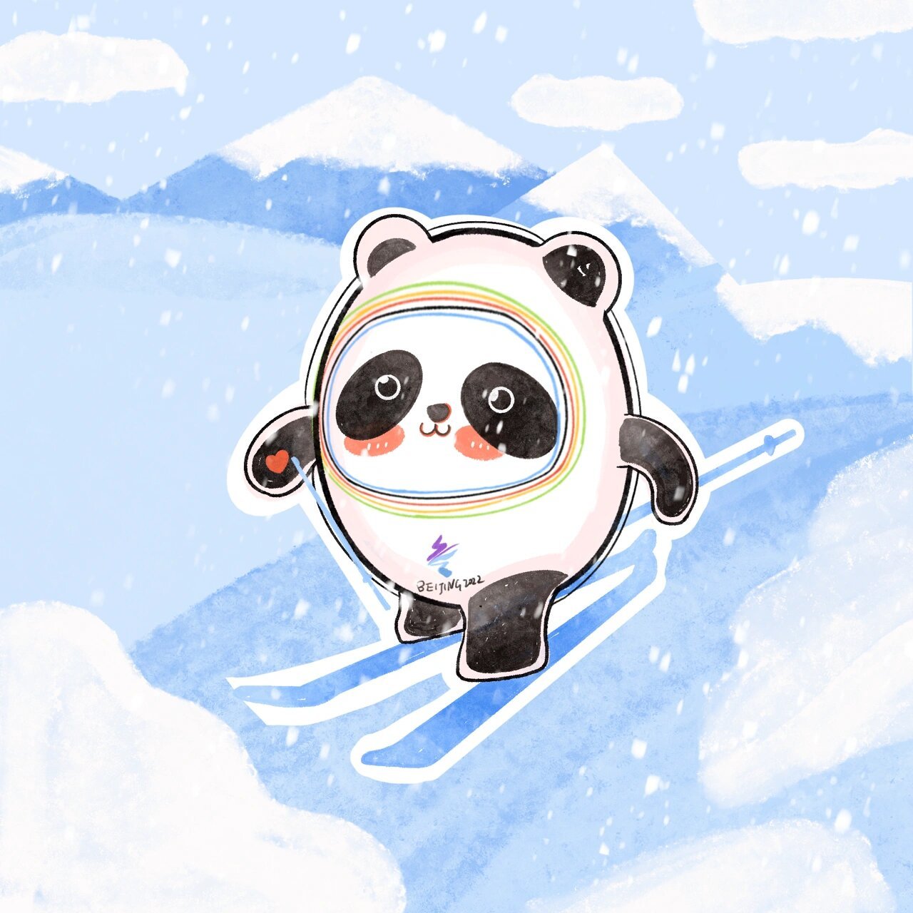 冰墩墩头像壁纸插画|手帐素材|简笔画  今天依然是没有冰墩墩的一天