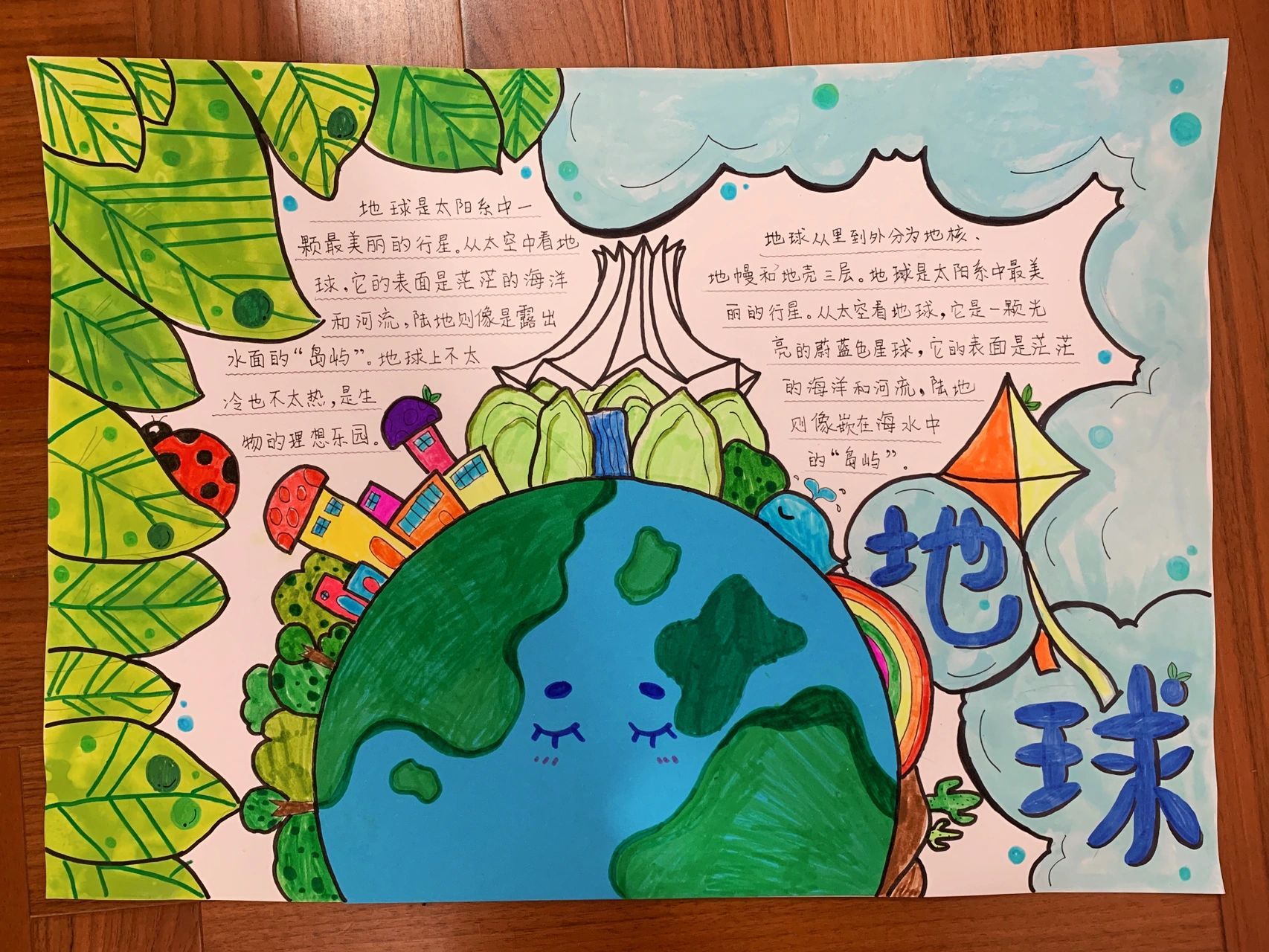 一年级科技绘画科学手抄报地球主题 还好老母亲会画画