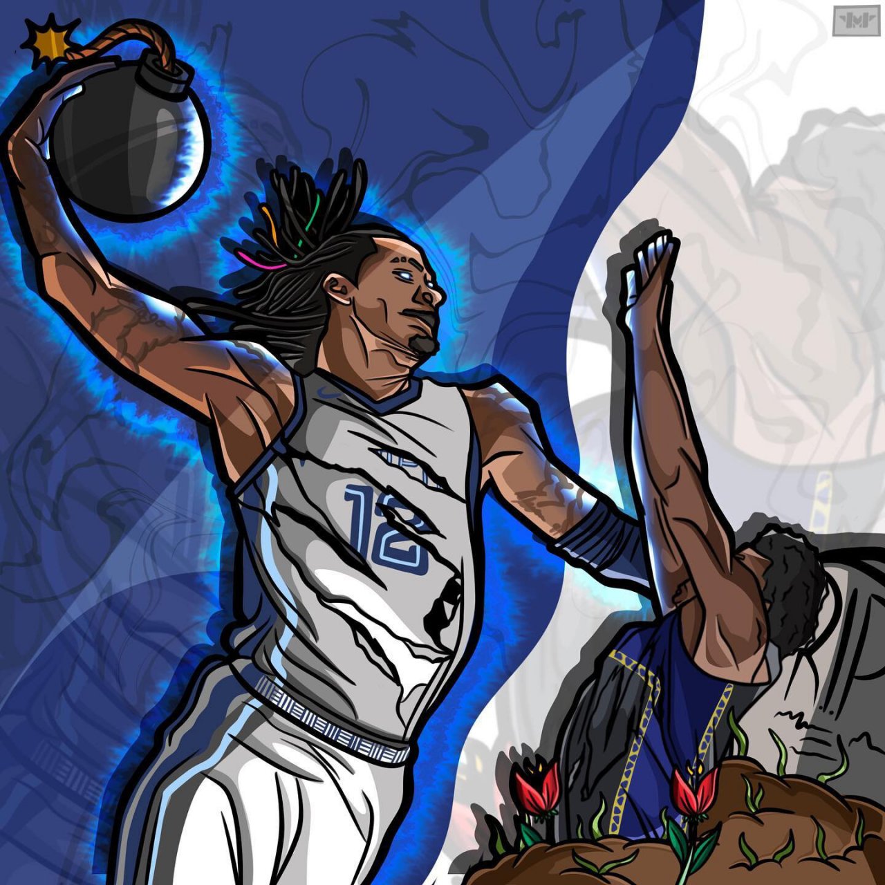 球星名场面插画图——贾·莫兰特 灰熊队的主力球员——贾·莫兰特