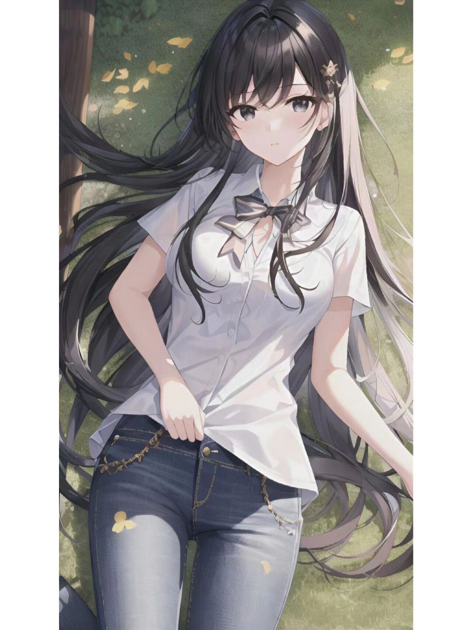 可爱的二次元牛仔裤少女,动漫人物绘画       # 可爱的二次元少女