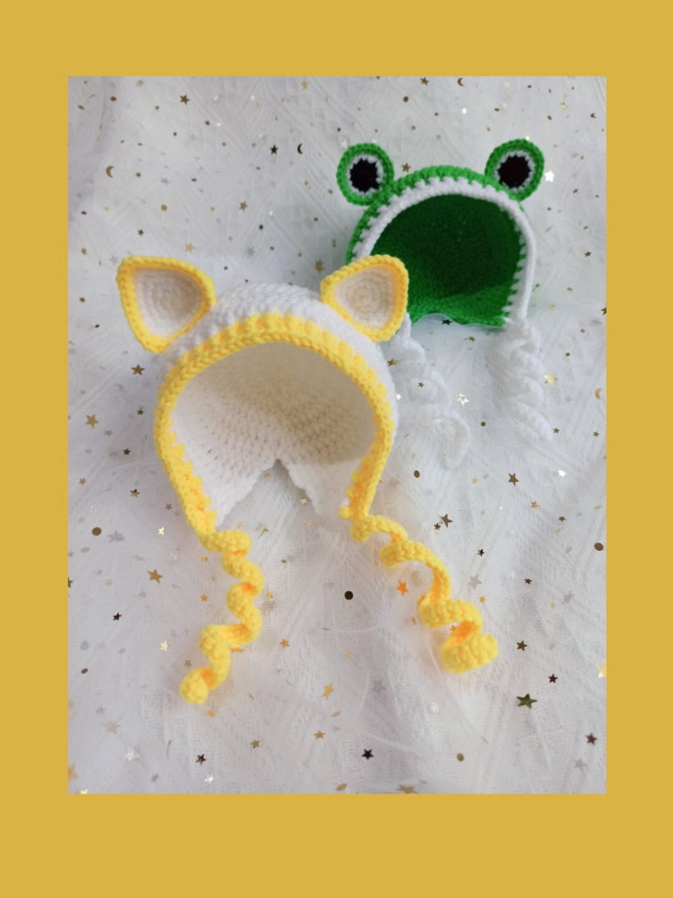 钩织编织丨青蛙头猫咪帽儿童卡通帽附图解 大小可根据头围来调整,钩织