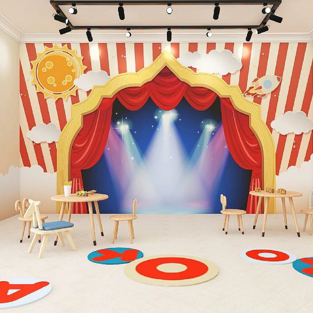 3d舞台背景墙纸可爱卡通幼儿园教室装饰