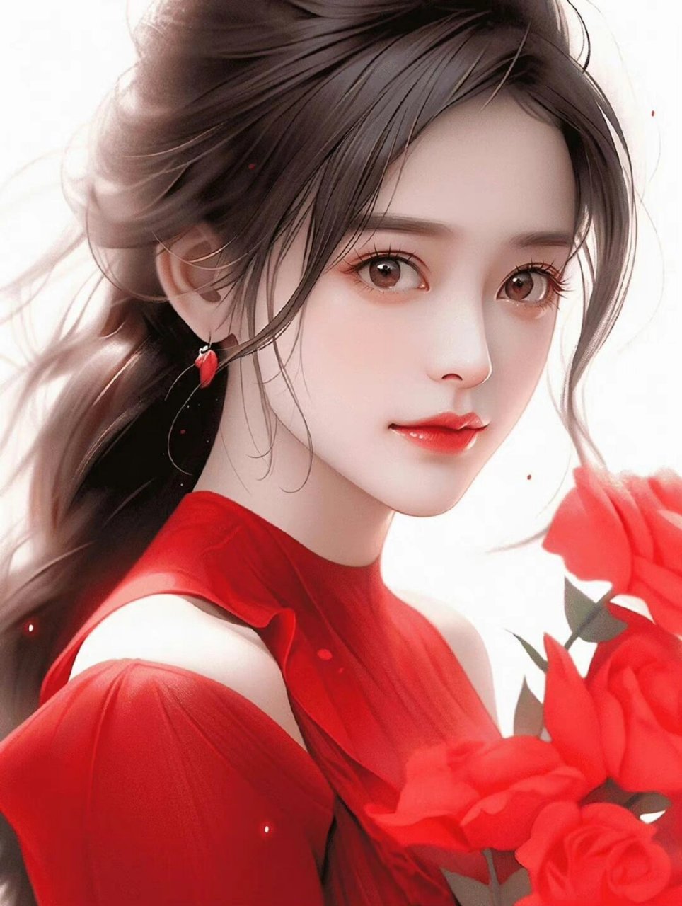 玫瑰红衣少女唯美头像 玫瑰红衣少女唯美头像