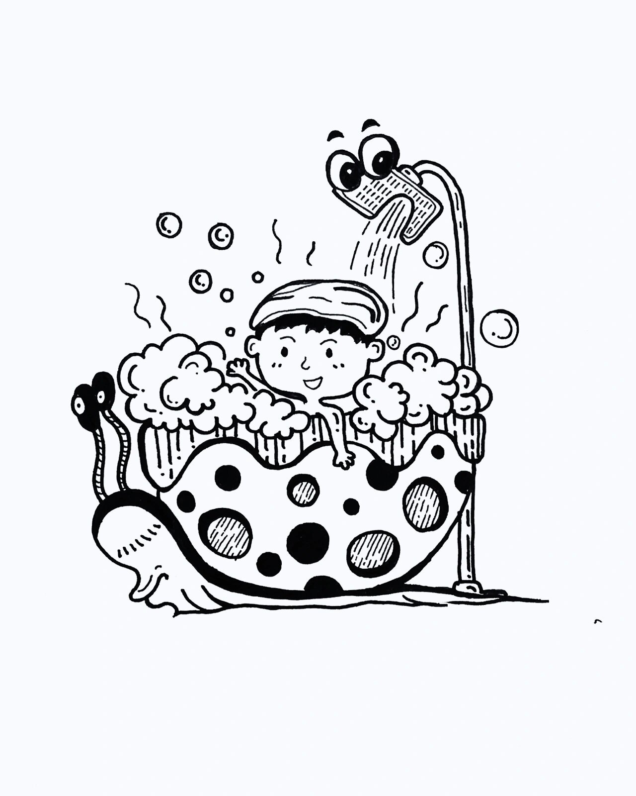 手绘插画| doodle |简笔画:洗澡澡