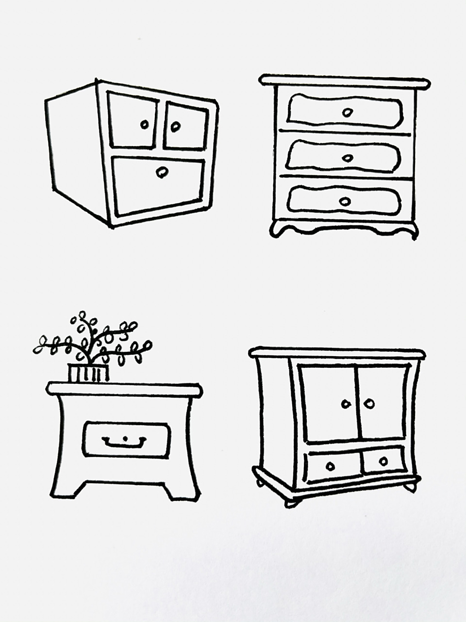 【简笔画】柜子96 分享一组家具简笔画—柜子 方的,圆的,高的,矮的.