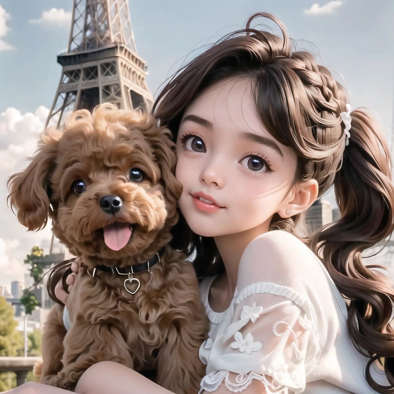 女孩抱宠/棕色泰迪狗狗/可爱头像/甜美动漫