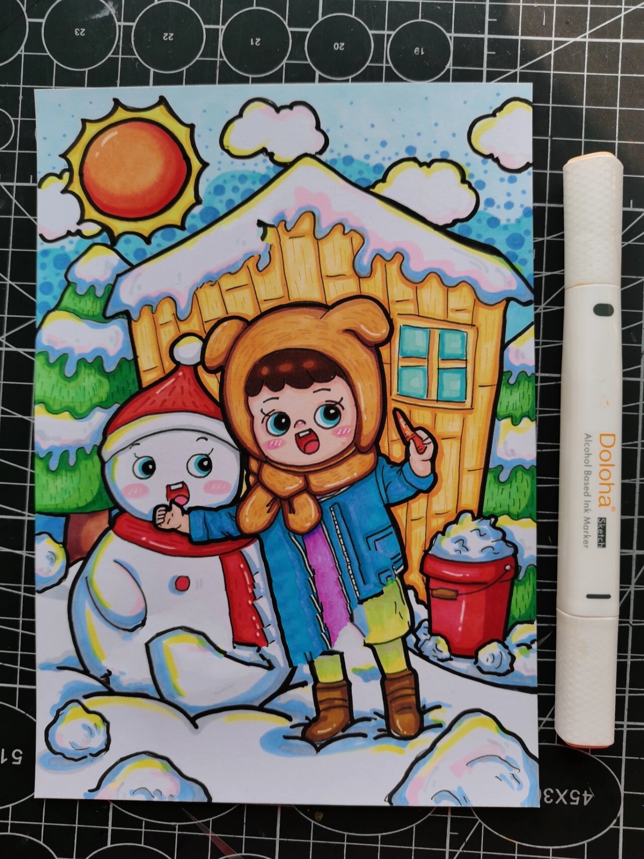 原创儿童画/《下雪的冬天》/附线稿图