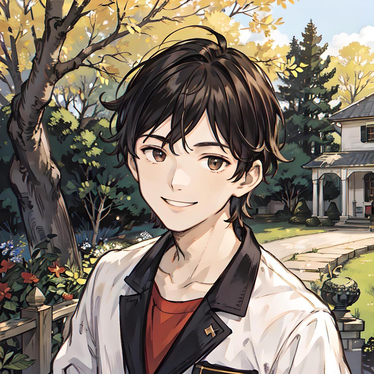 花园里的开朗少年 ai绘画 头像男生头像