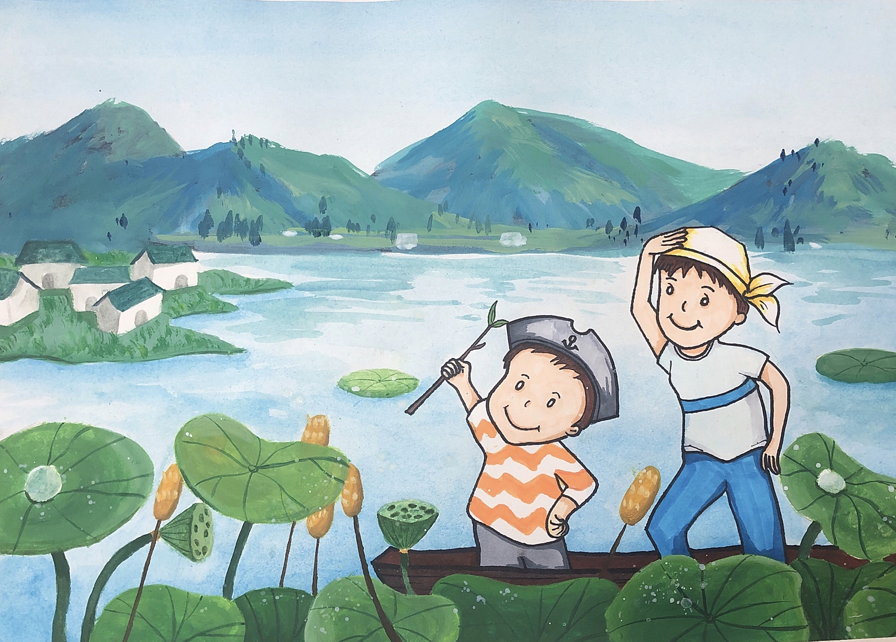 儿童画范画 阳光下成长 儿童画范画(学生作品) 9799背景用了水粉