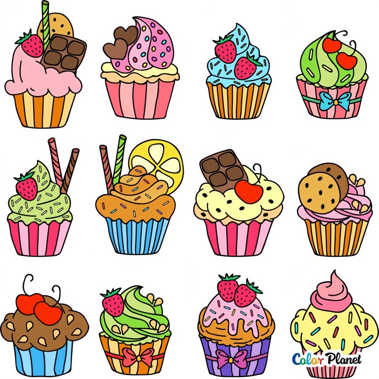 简笔画素材|甜品绘画素材|超美味的纸杯蛋糕