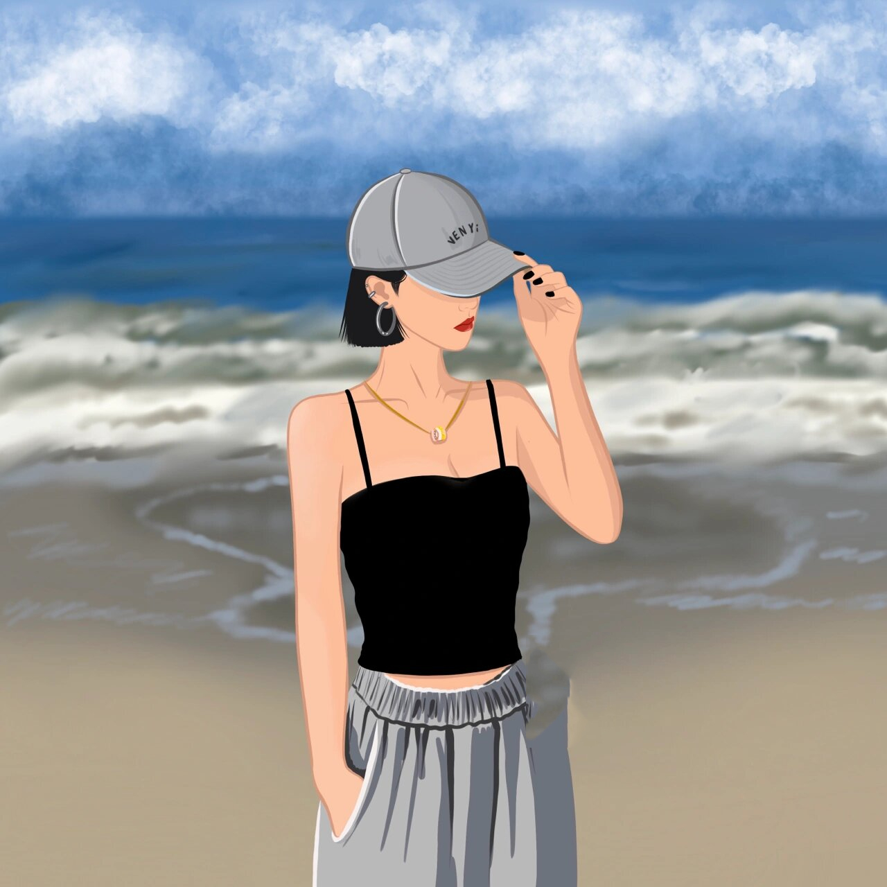 插画头像|酷女孩儿 插画闺蜜头像～ 画了两个背景 一个是之前画面包