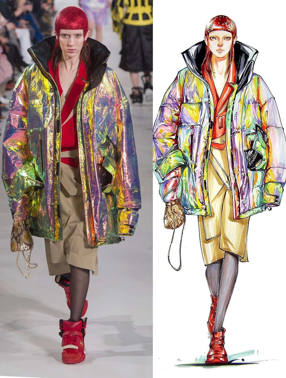 镭射面料的画法  镭射面料是一种看起来很厉害,实际上画起来很简单的