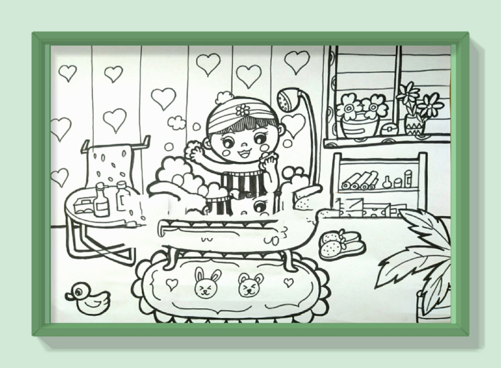 幼师主题简笔画分享:《洗澡澡》 今日分享的是洗澡简笔画线稿