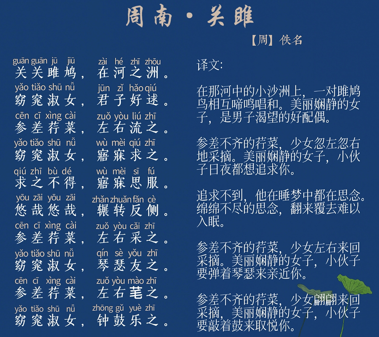 诗经|国风61周南61关雎 98 诗句 关关雎鸠,在河之洲.