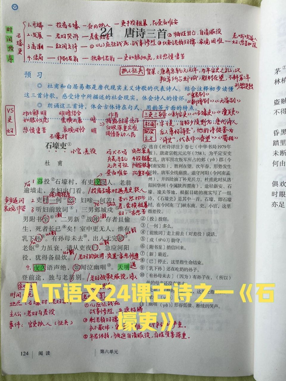 八年级语文第24课其一《石壕吏》课堂笔记     	 第一页看不清可以后