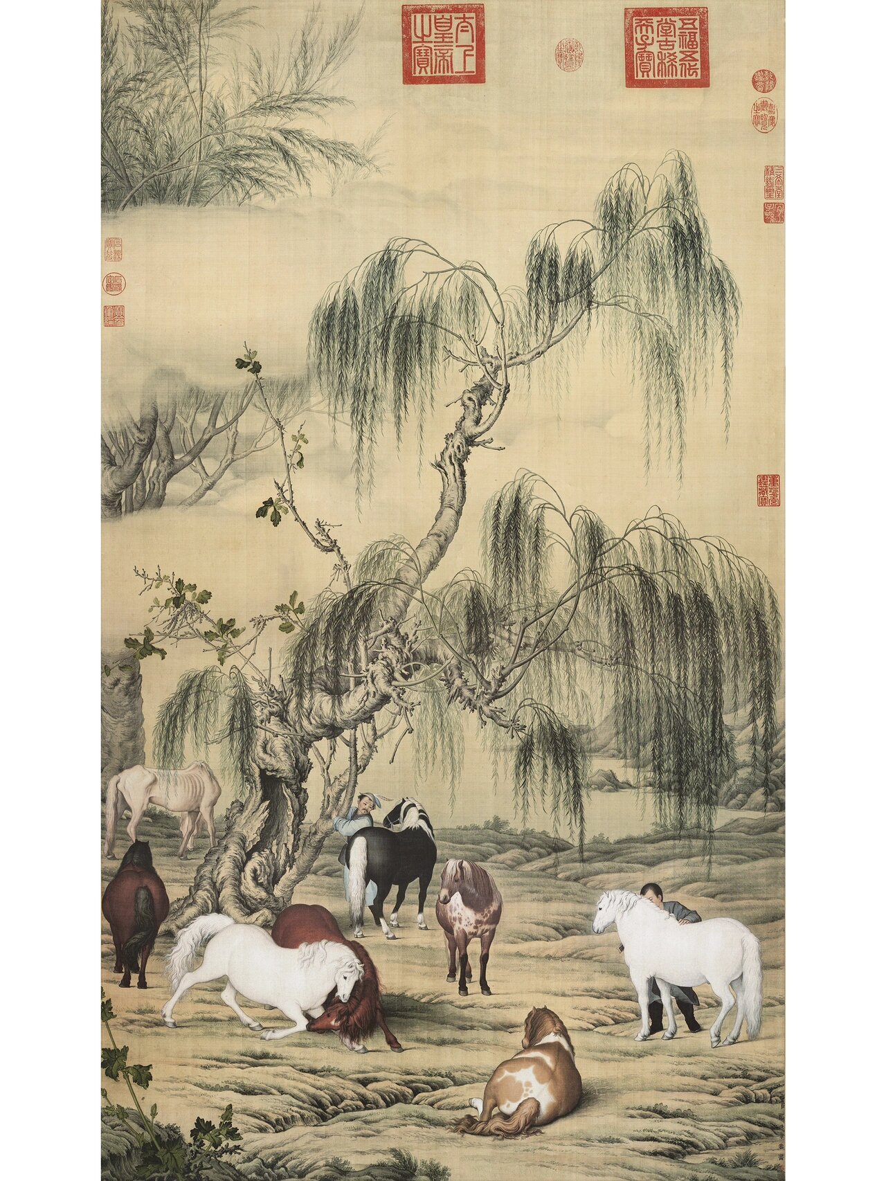 清 郎士宁 八骏图 《八骏图》是中国清代画家郎世宁创作的绢本设色画