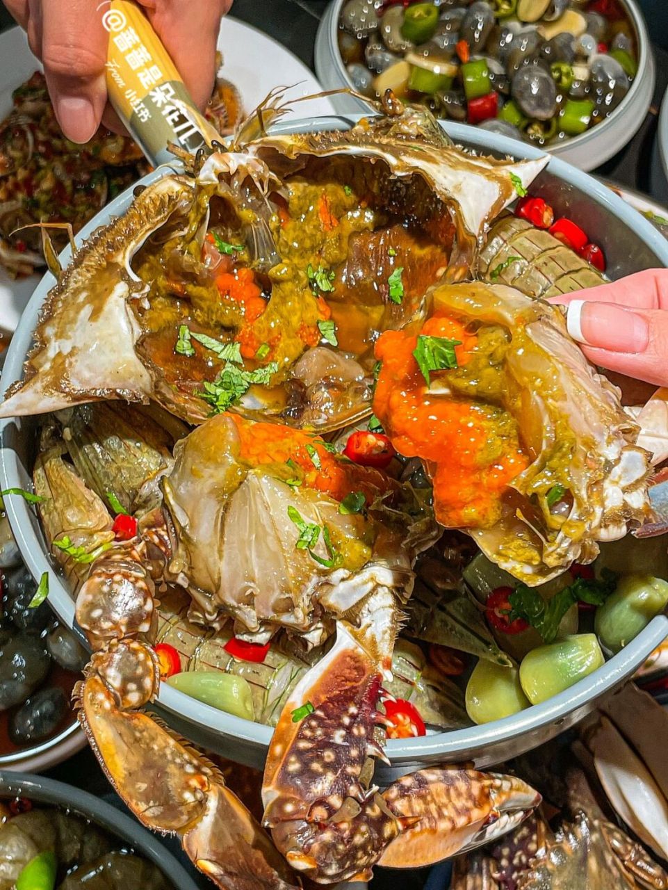 海边城市的快乐 正宗东港海鲜生腌 就是鲜灵 看着小哥在一旁拌海鲜