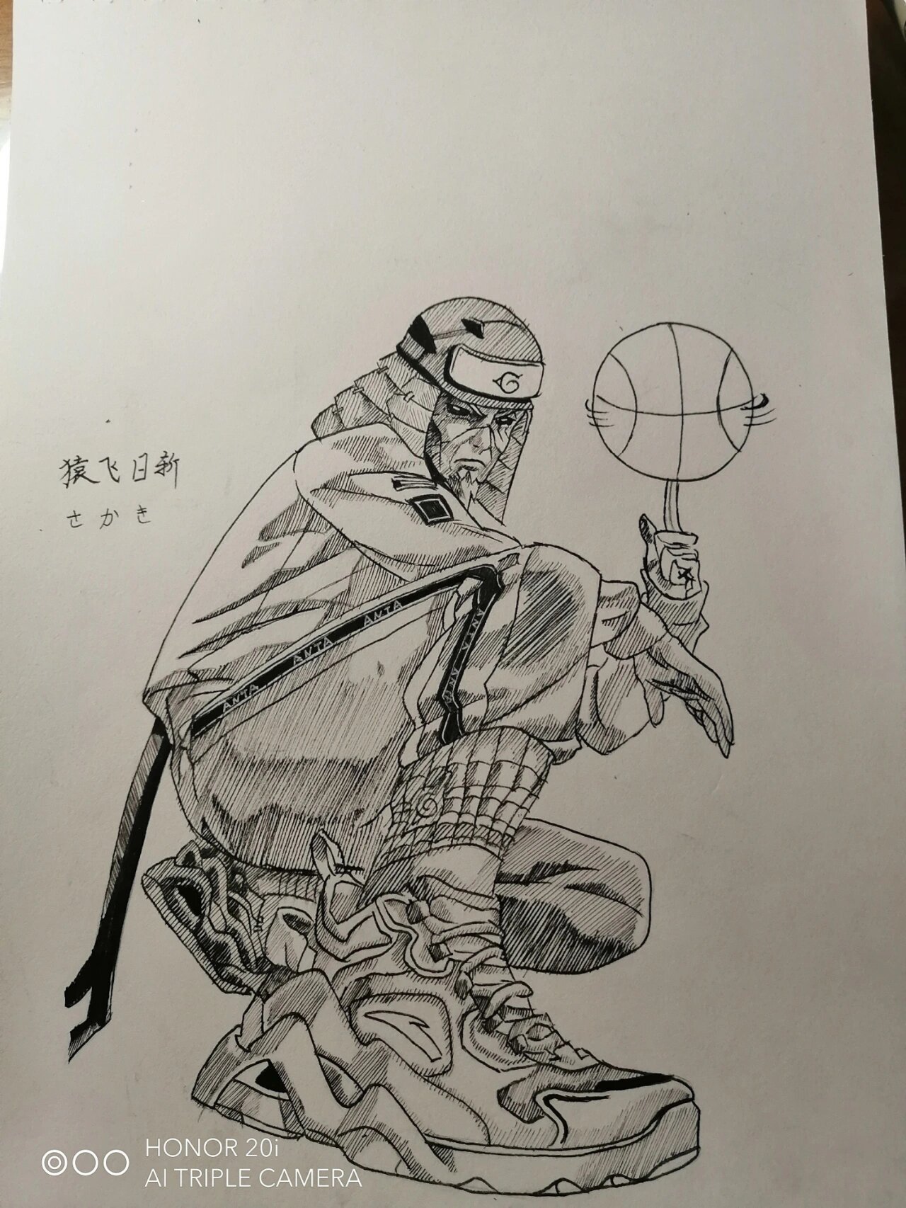 火影忍者,猿飞日斩手绘,「附带线稿」 纸:a4素描本 笔:樱花01 03 05